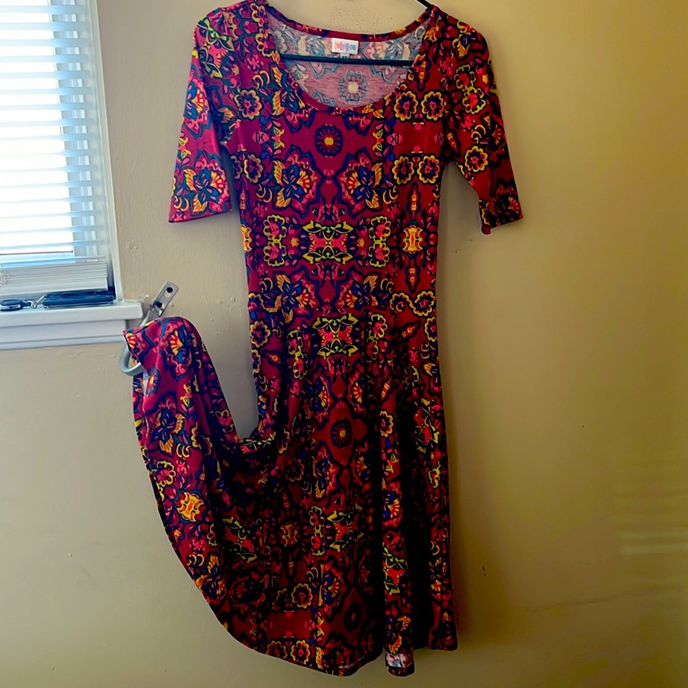 Paisley floral fit and flare lularoe dress XS red floral